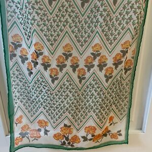 Vintage floral scarf Chevron with orange green yellow flowers Fairy coquette